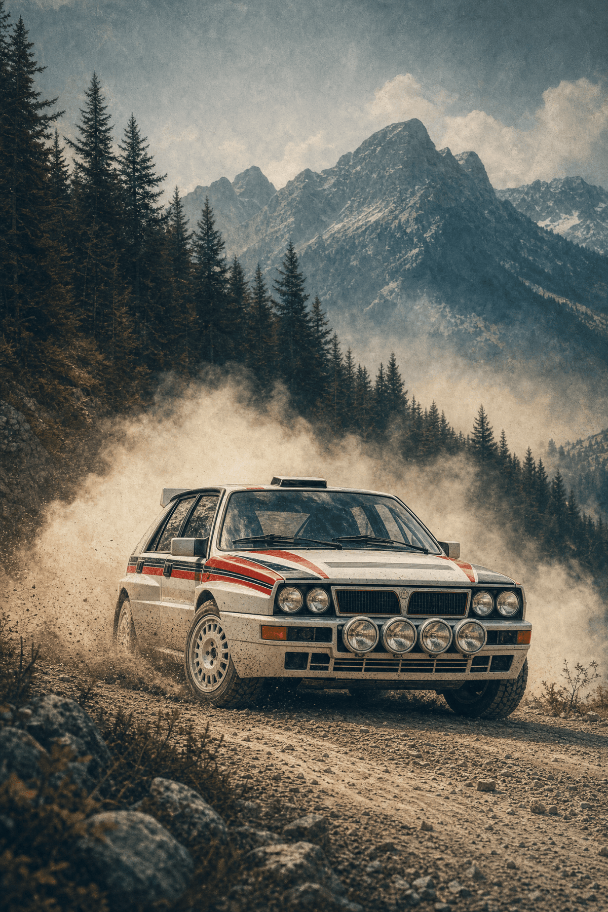Lancia Delta Integrale Rally Poster — Alpine Gravel Stage - Redline