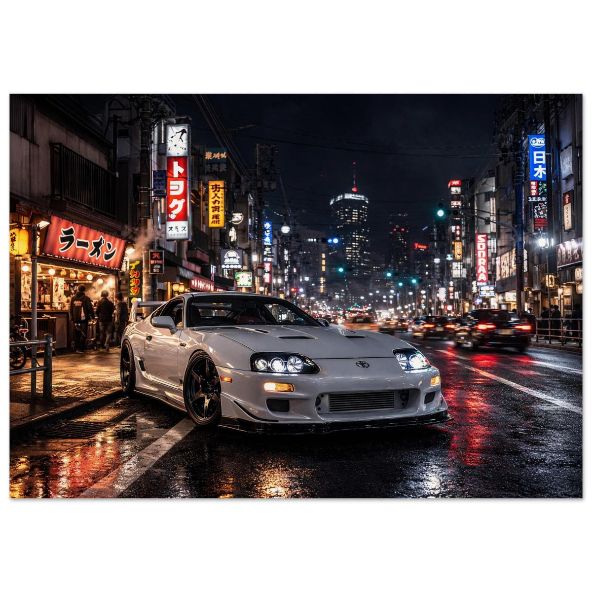 Toyota Supra MK4 Front View Poster — Neon Tokyo Night Run - Redline